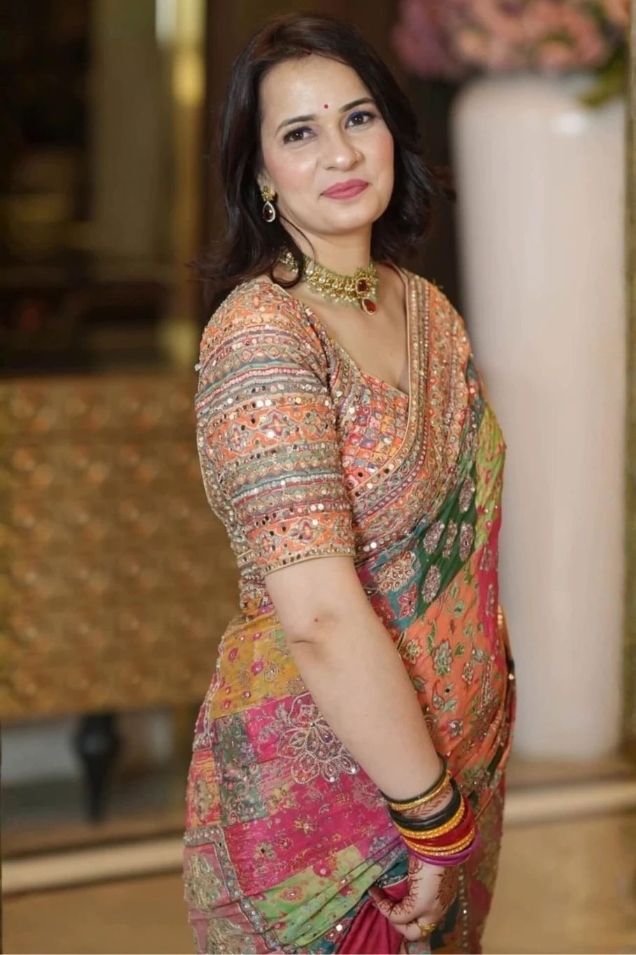 Printed Bollywood Silk Blend Saree (Multicolor)