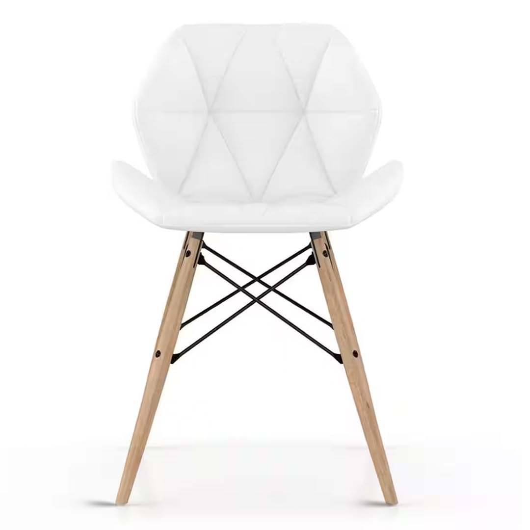 Modern White Dining Table Set with 2 Chairs – Round Table with Wooden Legs
