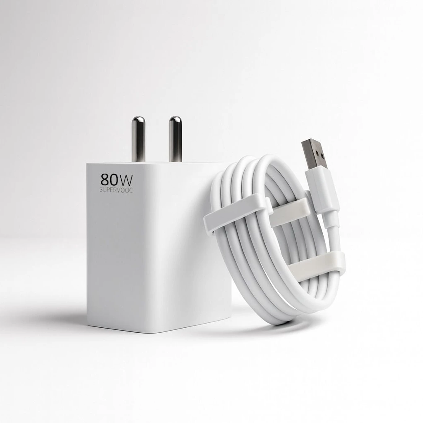 80 W SuperVOOC 6 A Wall Charger for Mobile with Detachable Cable (White, Cable Included)