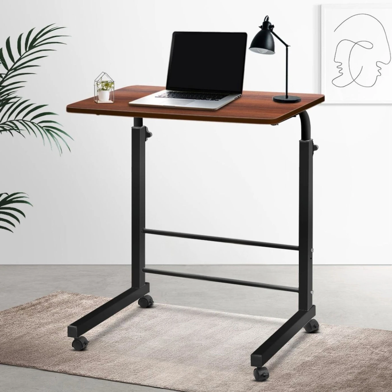 Adjustable Height Foldable Study Table with Wheels – Wooden Top