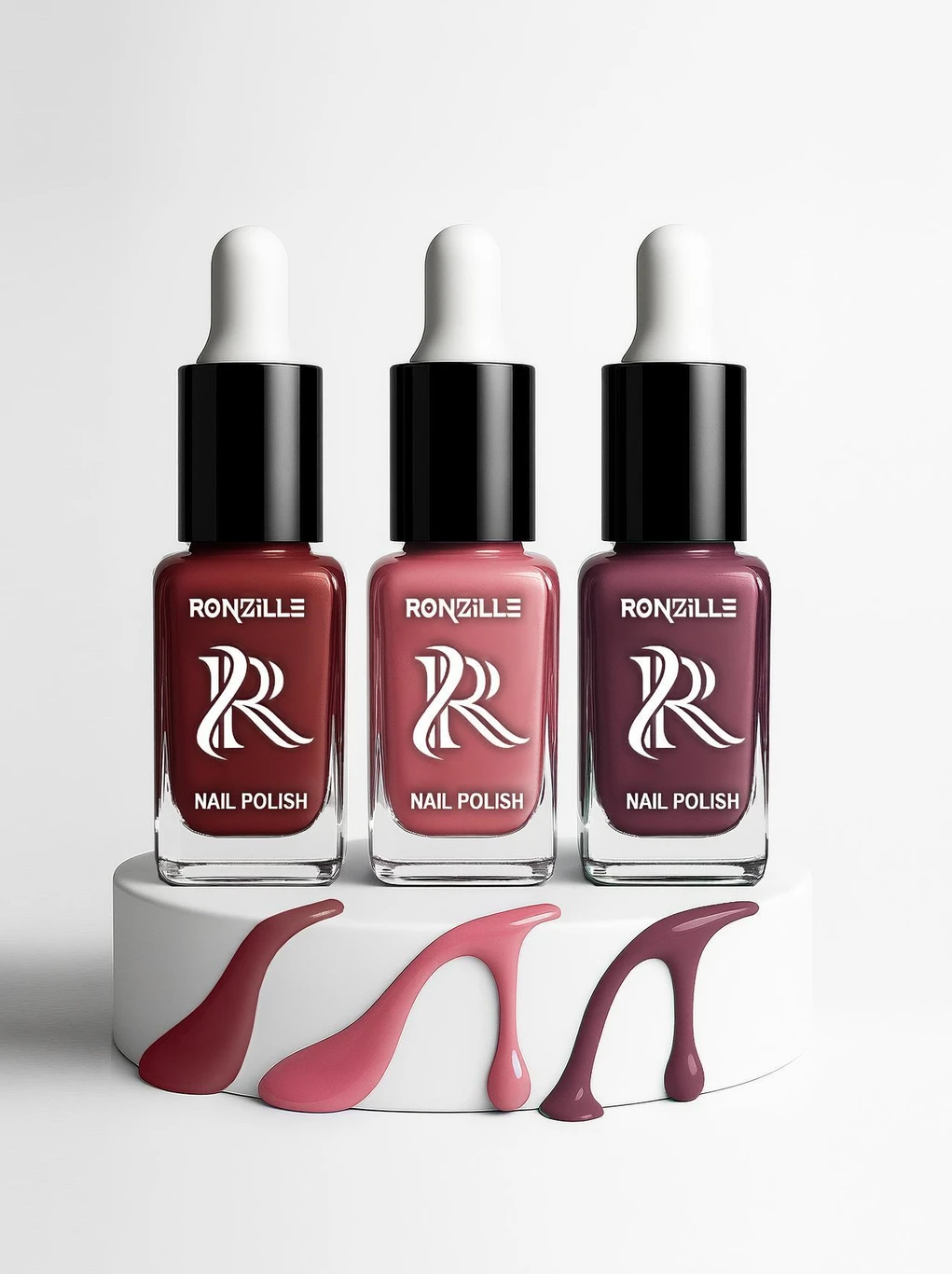 RONZILLE Nail Polish Set – 3 Shades (Maroon, Pink & Mauve)