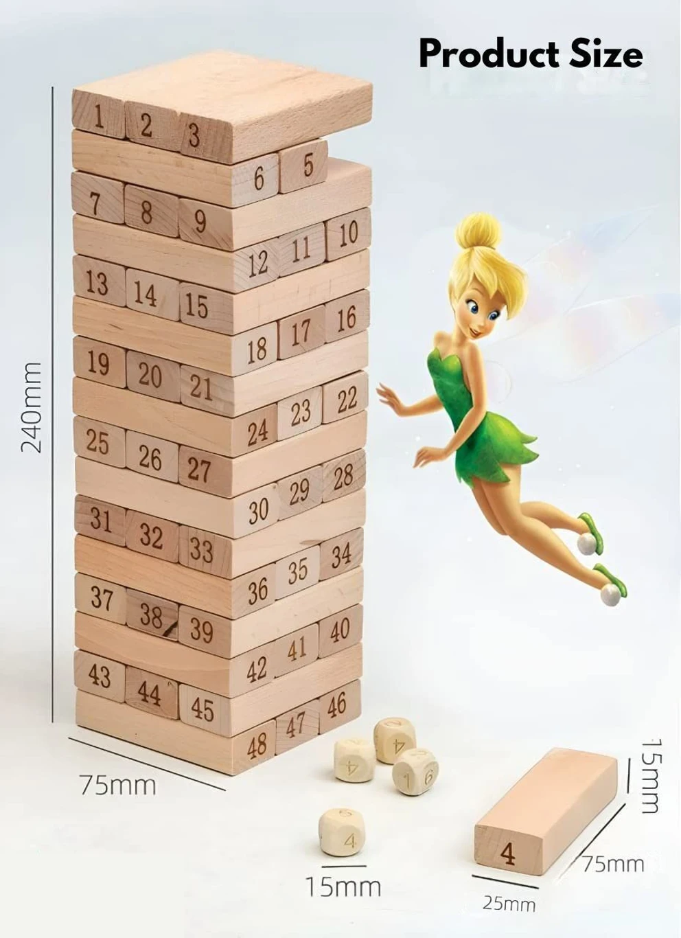 Roarify Wooden Jenga Tumbling Tower of 54 pcs–Puzzle Block for Kids-Adults & Family Party & Fun Board Game